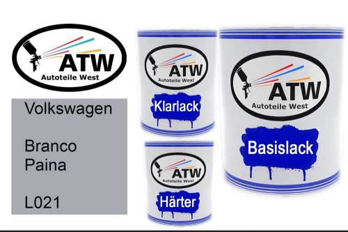 Volkswagen, Branco Paina, L021: 1L Lackdose + 1L Klarlack + 500ml Härter - Set, von ATW Autoteile West.